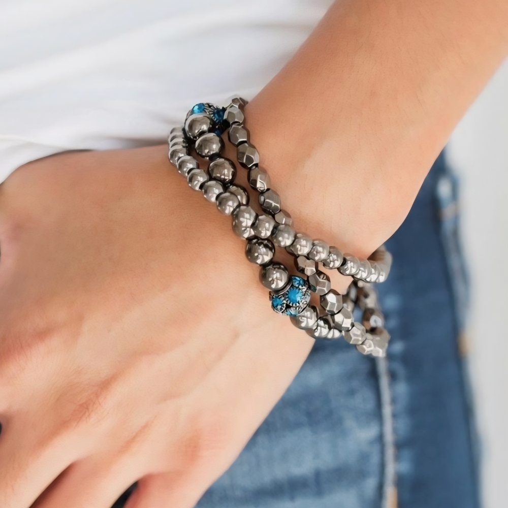 Silver and Blue Beaded Bracelet